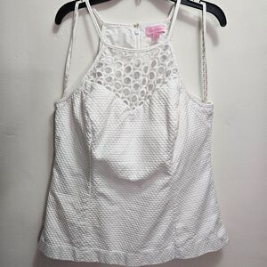 Lilly Pulitzer Women's White Halter Stuctured Cutwork Cotton Lace Top Shirt 10